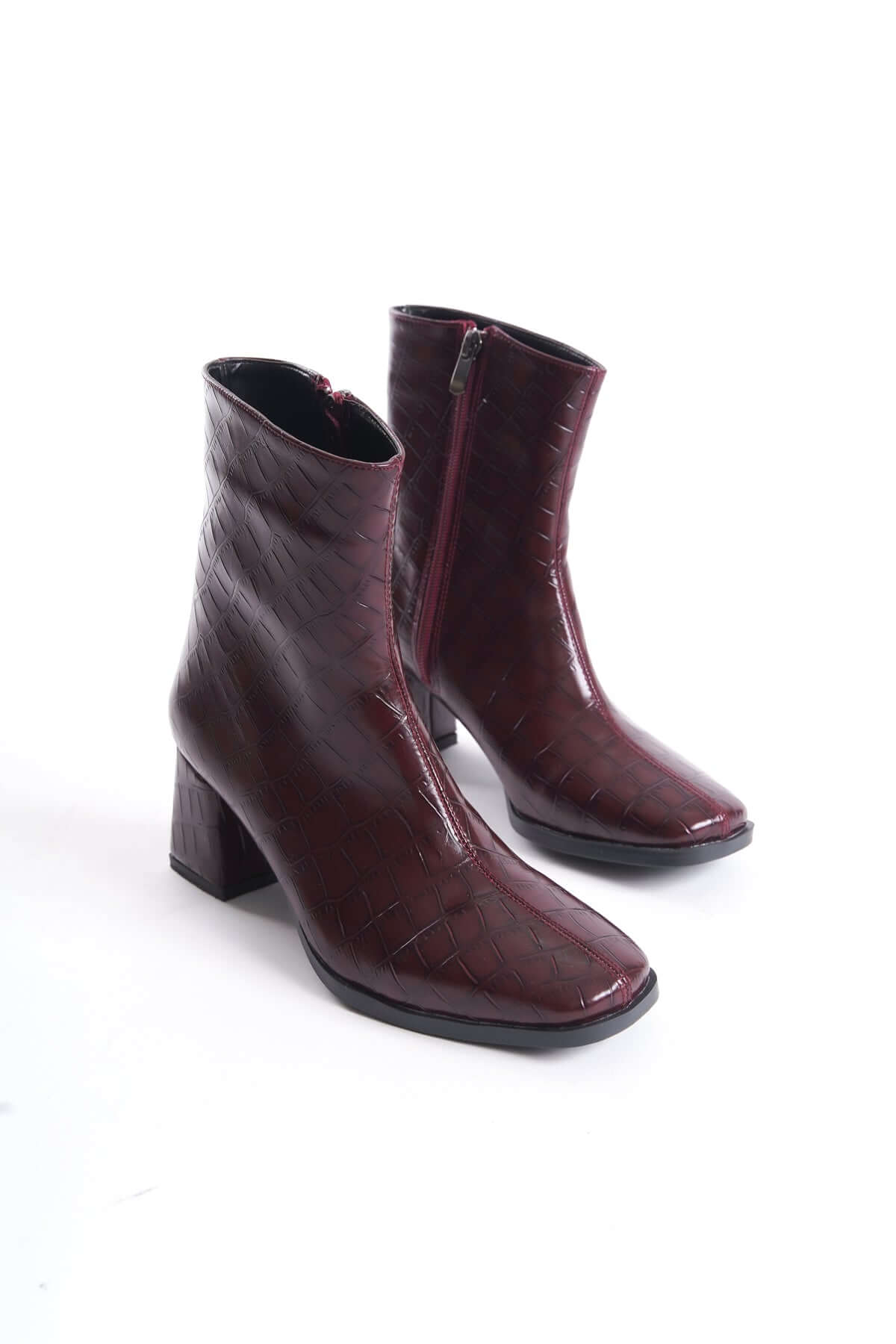 Kadın Bordo Rengi Kroko Topuklu Bot-Bootie KB0203